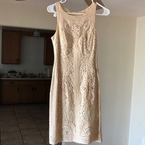 Sue Wong Beige Fitted Cocktail Dress
